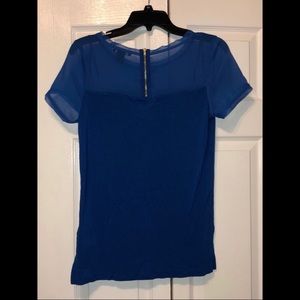 Sheer Blue Top w/ Gold Zipper on back.